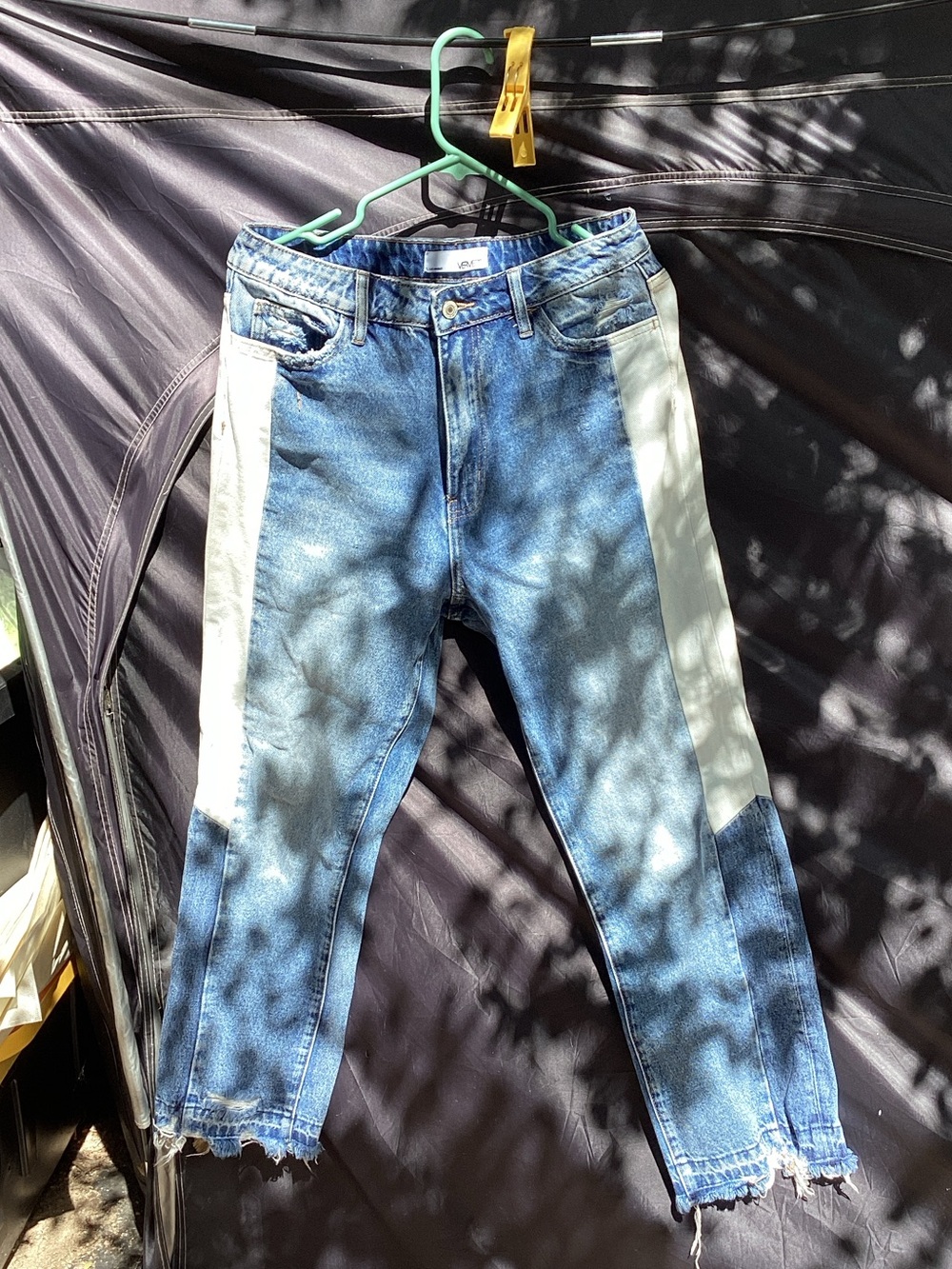 Two-Tone Blue and White Straight-Leg Jeans